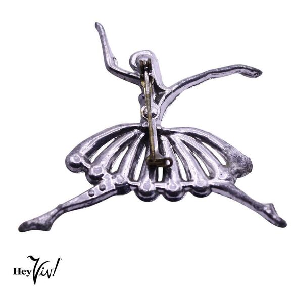 Vintage Dancer Ballerina Ballet Brooch Pin in Silver Metal 2 1/4" - Hey Viv - Picture 3 of 4